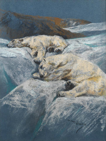 Arthur Wardle, RI (British, 1864-1949) Polar bears asleep on the ice