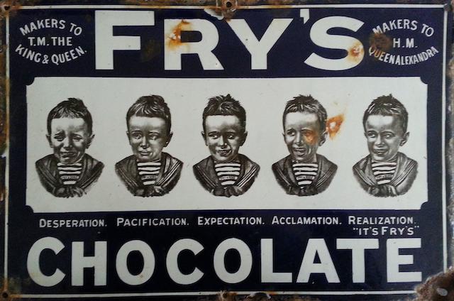 A rare Fry's Chocolate 'Five Boys' enamel advertising sign,