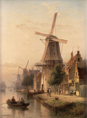 Cornelis Christiaan Dommersen (Dutch, 1842-1928) A Dutch windmill scene