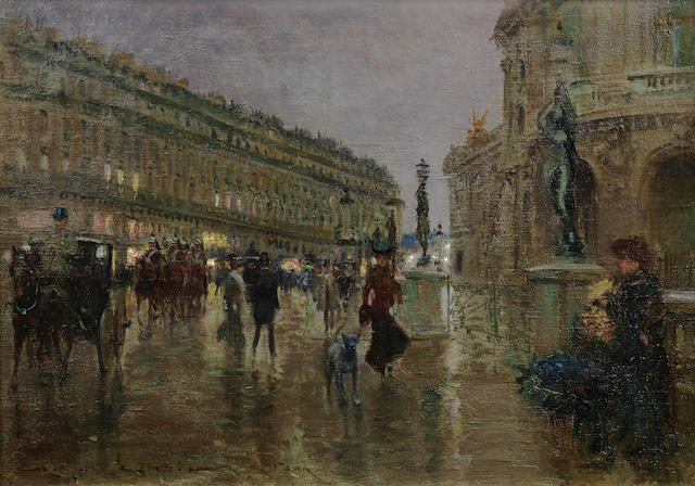Georges Stein (French, 1870-1955) After the storm, Place de l'Opera, Paris