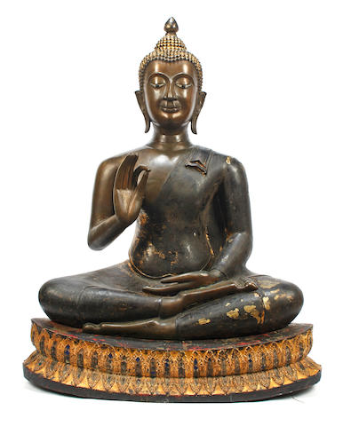A large bronze figure of Buddha
