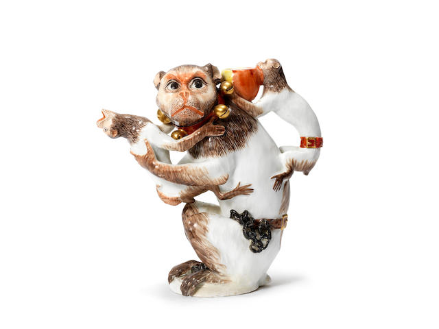 A Meissen teapot in the shape of a monkey, circa 1735