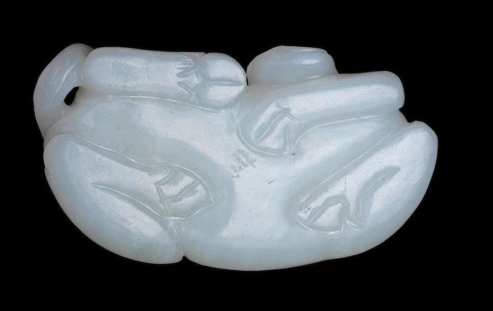A fine white jade carving of a recumbent water buffalo 19th century (2)