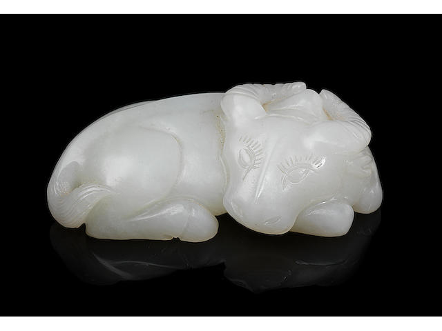 A fine white jade carving of a recumbent water buffalo 19th century (2)