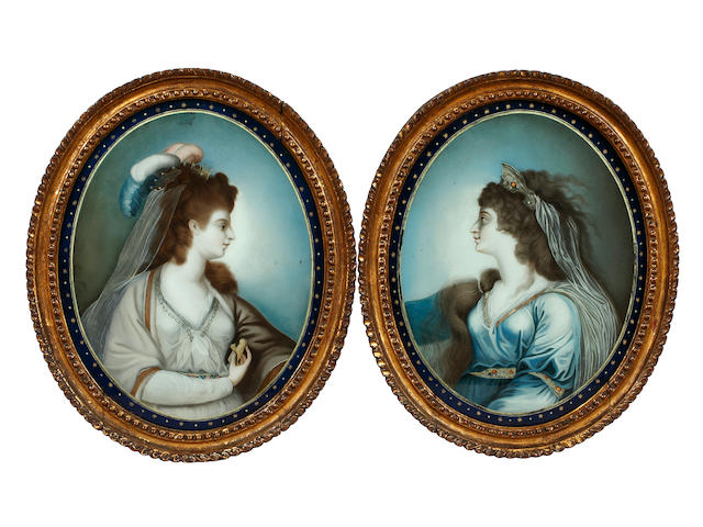 A pair of reverse portraits on glass of Sarah Siddens and Mrs Hartley (2)