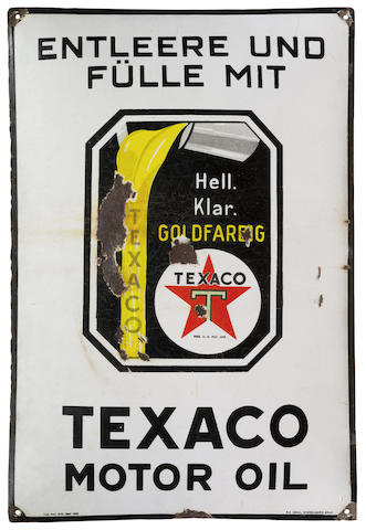 A 'Texaco Motor Oil' enamel sign, Belgian, 1931,