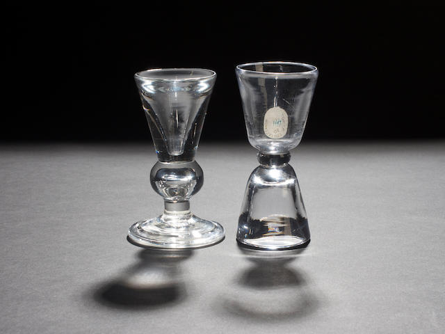 A deceptive dram glass and a double-ended dram glass, circa 1700 and 1750