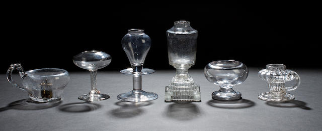 Six small lacemaker's or oil lamps, 18th and 19th century
