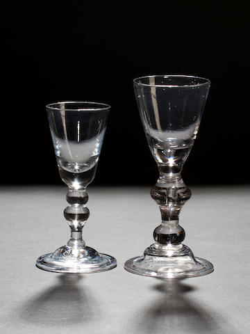 Two small baluster wine glasses, circa 1720