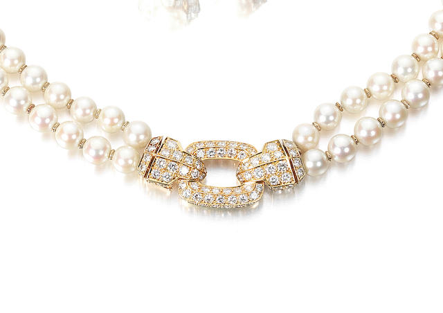 A cultured pearl and diamond 'Ragoon' necklace, by Cartier