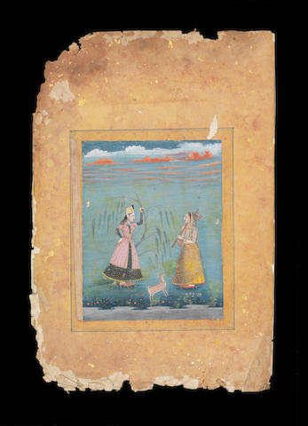 Gol-Rokh Begum, sister of the Emperor Jahangir, with an attendant in a landscape Deccan, 18th Century