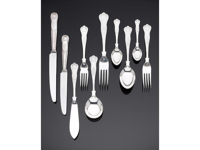 A silver King's pattern table service of flatware and cutlery maker's mark for Harrods, Sheffield 1988 - 1989 (124)