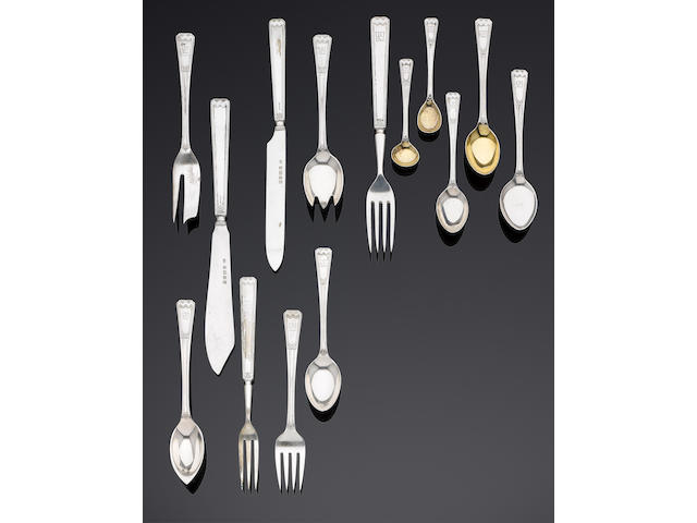 An extensive silver Art Deco table service of flatware and cutlery, contained in a cabinet by Elkington & Co, Birmingham 1934 also with additional Jubilee hallmark