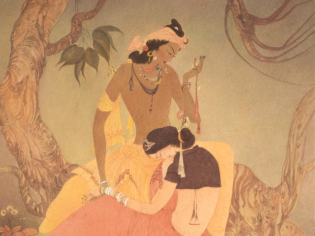 Abdur Rahman Chughtai (Pakistan, 1897-1975) Untitled (Radha and Krishna)