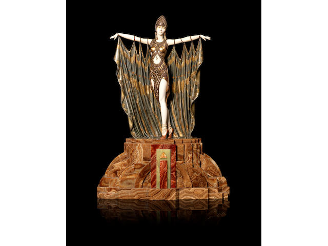 Demetre Chiparus (1886-1947) 'Semiramis' an Impressive Art Deco Cold-Painted Bronze and Carved Ivory Statue, circa 1928