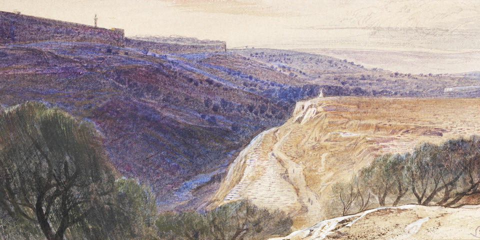 Edward Lear (British, 1812-1888) The Valley of Jehosaphat with Jerusalem beyond