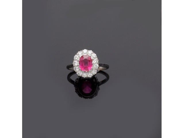 A ruby and diamond cluster ring