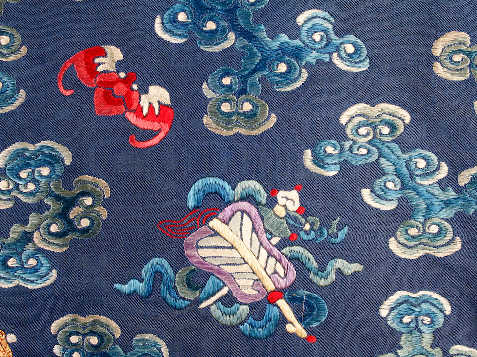 A Chinese embroidered dragon robe or chi-fu, late Qing dynasty