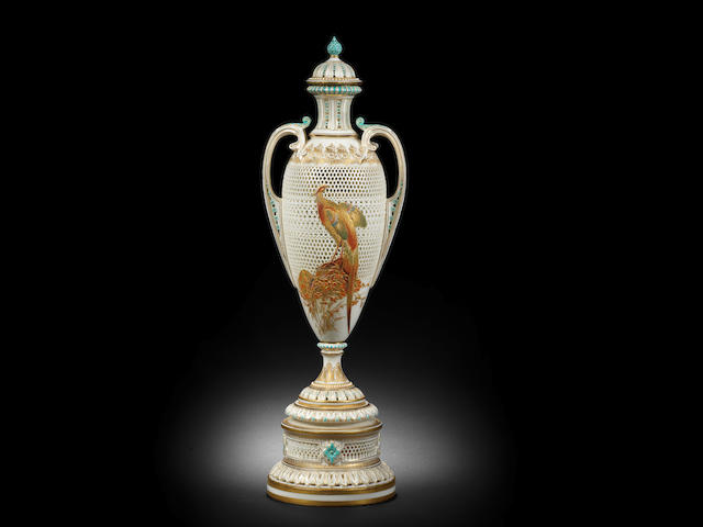 An exceptional Royal Worcester vase and cover by George Owen and Edward Salter, dated 1899