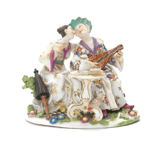 A Meissen chinoiserie group of lovers, circa 1745