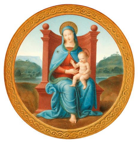 Italian School, 19th Century The Madonna and Child Enthroned 14.5cm. (5 11/16 in). diameter