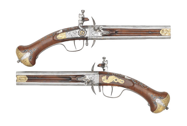 A Fine Pair Of 32-Bore French Flintlock Turn-Over Pistols