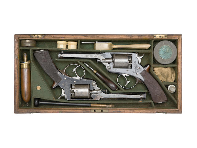 A Rare Cased Pair Of 54-Bore Tranter Patent Five-Shot Double-Action Percussion Revolvers