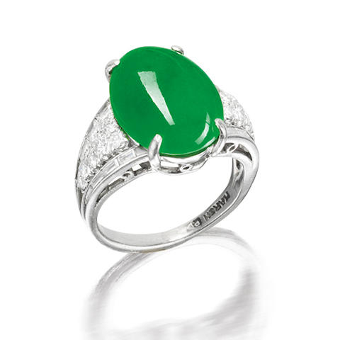 Bonhams : A jadeite and diamond ring, by Marsh,