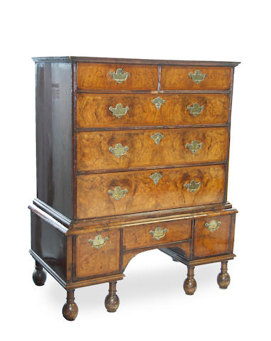 A George I and later walnut chest on stand