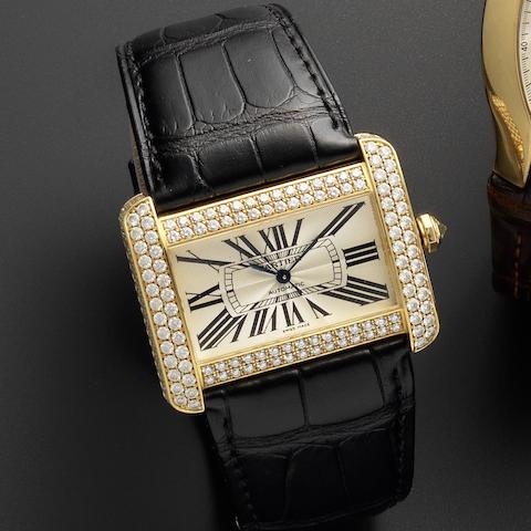 Cartier. An 18ct gold and diamond set automatic wristwatch with box and papers Tank Divan, Ref:2603, Case No.275387, Sold 5th September 2006