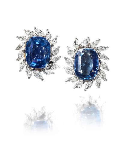 A pair of sapphire and diamond cluster earclips
