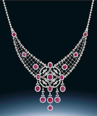 A belle &#233;poque ruby and diamond necklace,