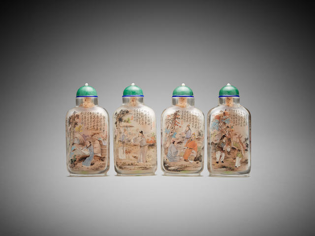 12 Chinese inside painted 'The Twenty-four Filial Exemplars' glass snuff bottles Liu Ziyi (b. 1939), dated 1986 (12)