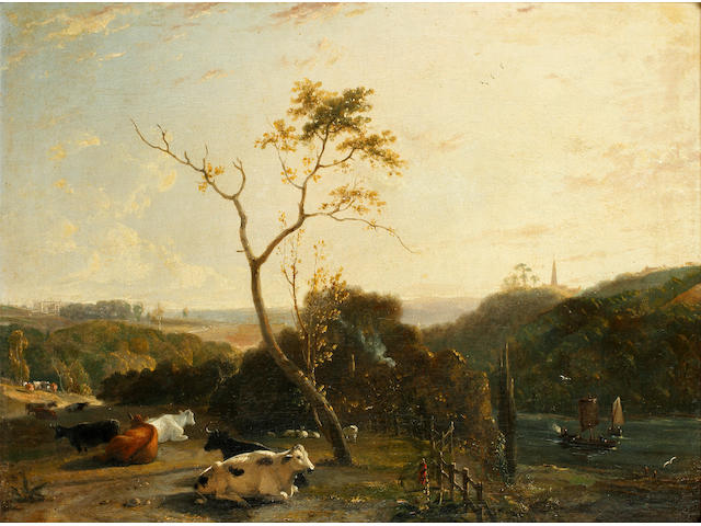 English School, 19th Century Cattle in a rolling landscape