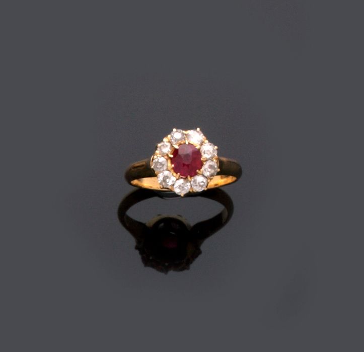 A ruby and diamond cluster ring