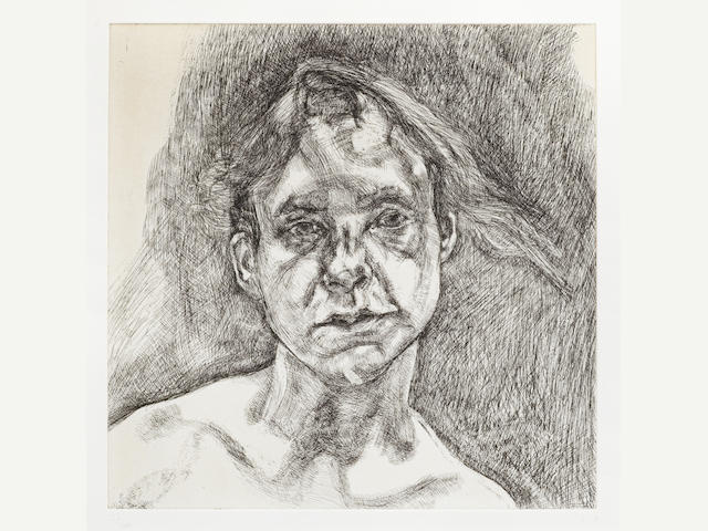 Lucian Freud (British, 1922-2011) Head of a Naked Girl Etching printed with tone, 2000, on Somerset White, initialled and numbered 22/46 in pencil, printed by Marc Balakjian at Studio Prints, London, published by Matthew Marks Gallery, New York, with full margins, 380 x 380mm (15 x 15in)(PL)