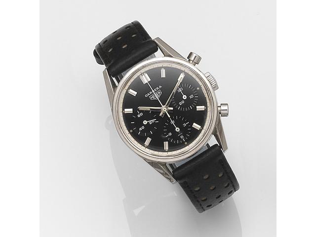 Heuer. A stainless steel manual wind chronograph wristwatch Carrera, Case No.69949, Circa 1965