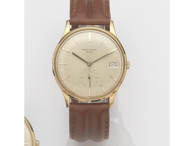 Patek Philippe. An 18ct gold automatic calendar wristwatch Ref:3514, Case No.319423, Movement No.1123324, Sold 22nd October 1966