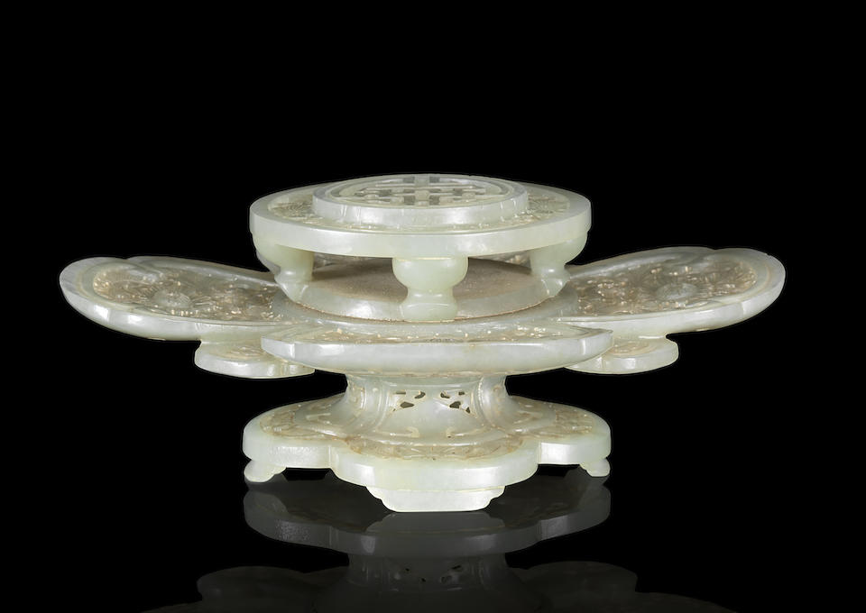A rare pale green jade Mughal-style bowl and stand 18th century (2)