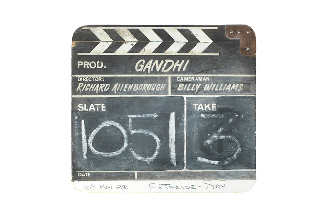 Gandhi a wooden clapperboard used during the production, Columbia Pictures, 1982, image 1