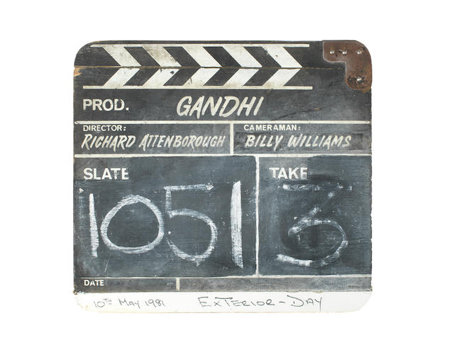 Gandhi: a wooden clapperboard used during the production, Columbia Pictures, 1982,