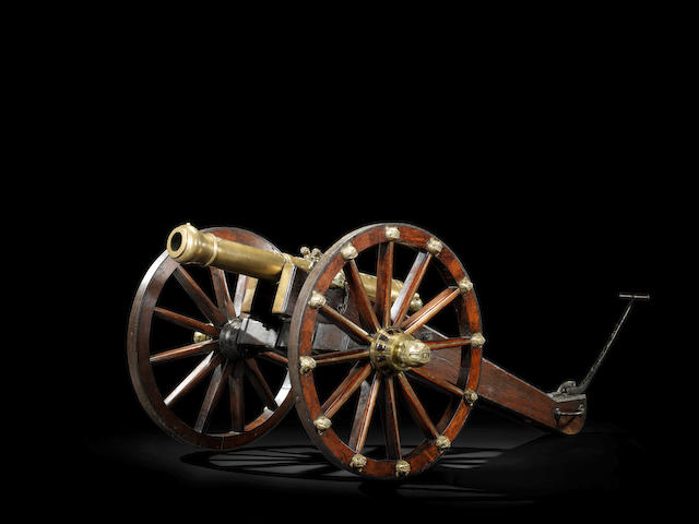 A rare 3-pounder bronze Cannon with field carriage from the Gun Carriage Manufactory at Seringapatam Mysore, late 18th Century