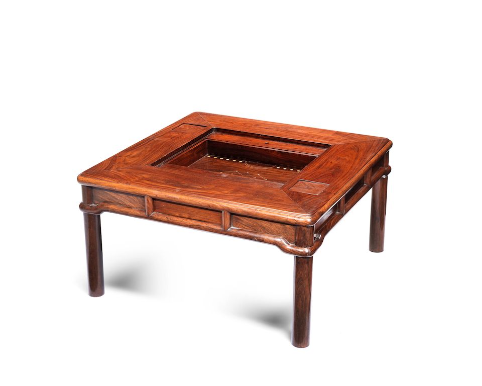 An ivory-inlaid huanghuali square gaming table, qizhuo 18th century (3)
