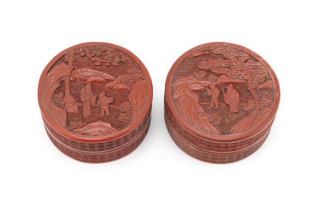 Two cinnabar lacquer circular boxes and covers 18th century (4)