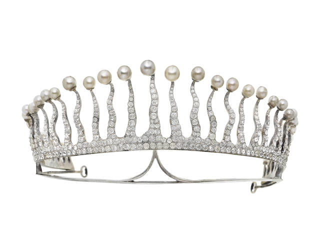 A late 19th century faux pearl and paste sunburst tiara