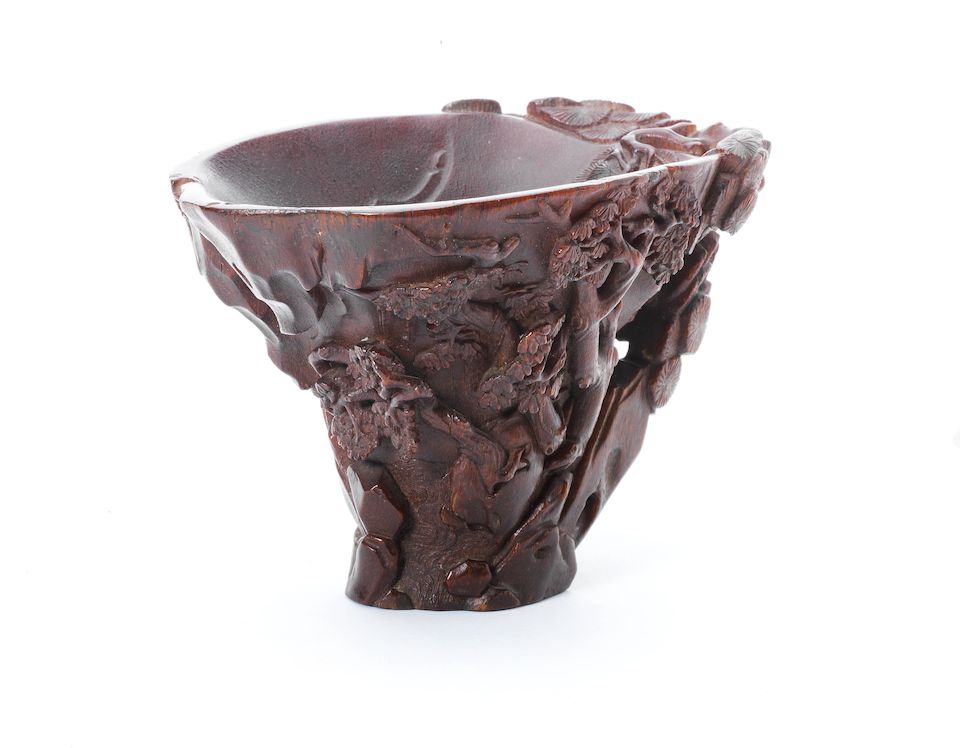 A fine and large rhinoceros horn libation cup 17th/18th century