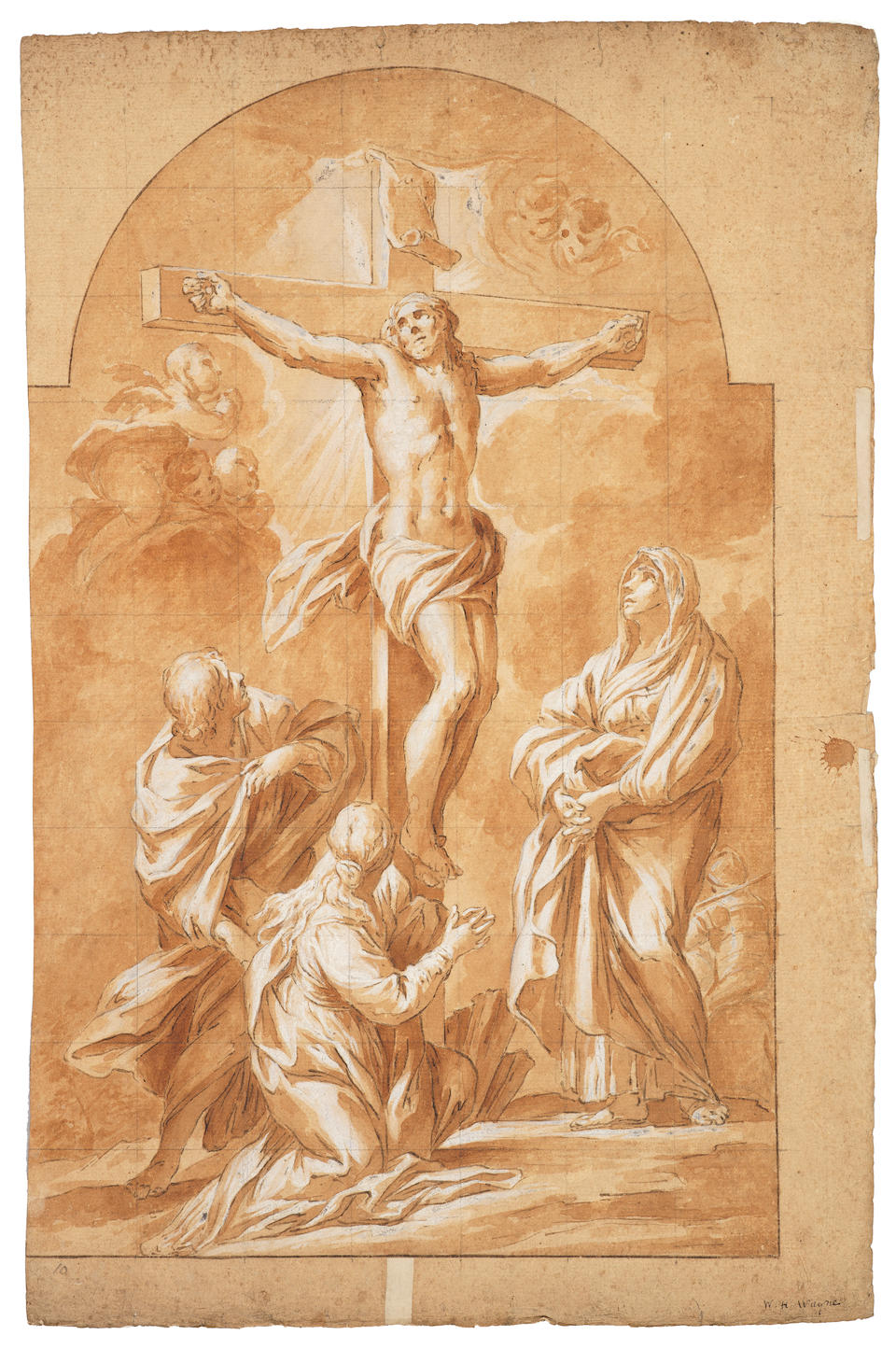 Italian School, 18th Century  The Crucifixion (recto); Three Figures on a Cloud (verso) unframed