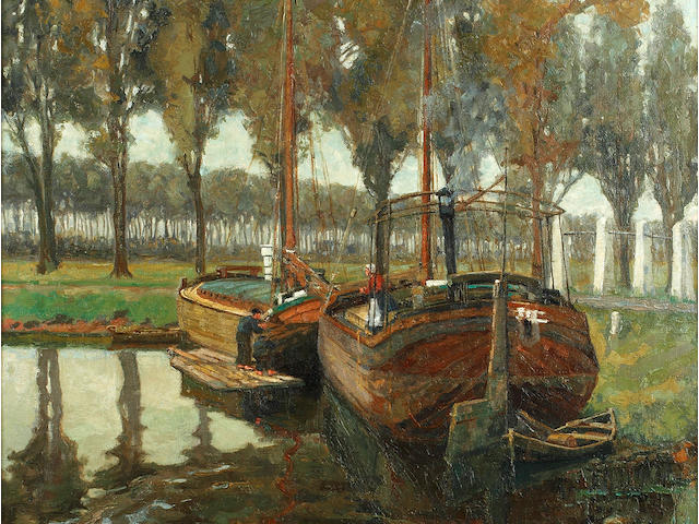 Albert Edward Victor Lilley (British, 1868-1954) Barges at Sluys, Holland