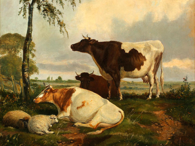 Follower of Thomas Sidney Cooper, RA (British, 1803-1902) Cattle and sheep in a landscape