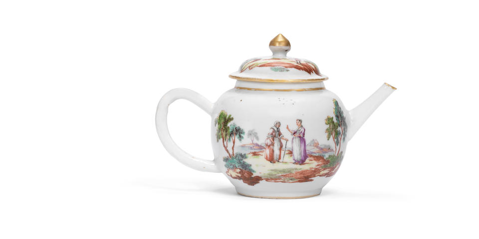 A very fine Chinese teapot and cover enamelled in London, circa 1755-60